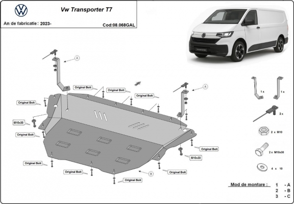 Acier galvanisé protection sous moteur et de la boîte de vitesse Volkswagen Transporter T7