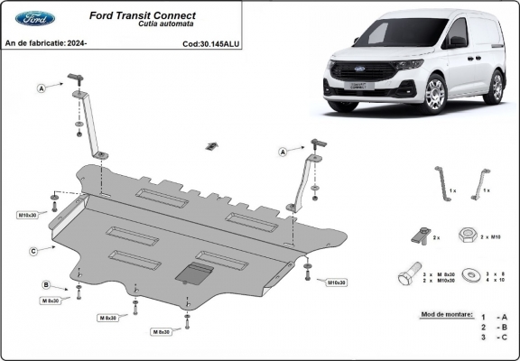 Aluminium protection sous moteur et de la boîte de vitesse Ford Transit Connect