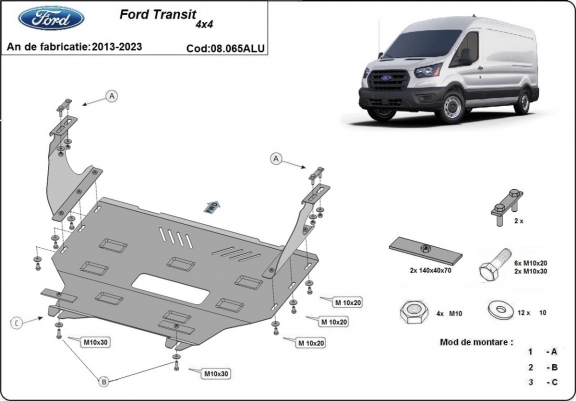 Aluminium protection sous moteur et de la boîte de vitesse Ford Transit 4x4