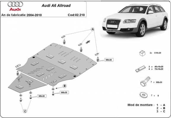 Protection sous moteur et de la boîte de vitesse Audi A6 Allroad 2 - sans latéraux