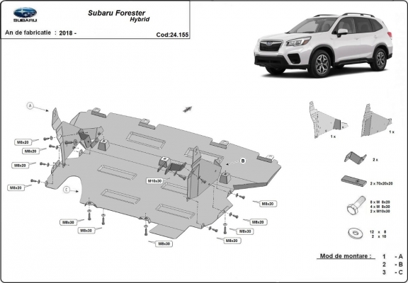 Protection sous moteur et de la radiateur Subaru Forester 5 Hybrid