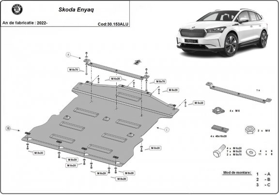 Aluminium protection sous moteur et de la boîte de vitesse Skoda Enyaq