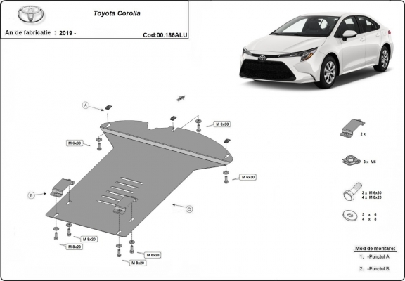 Protection / verrou de catalyseur en aluminium pour Toyota Corolla