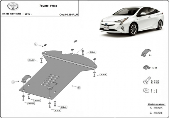 Protection / verrou de catalyseur en aluminium pour Toyota Prius