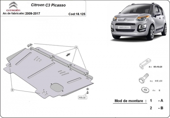 Protection sous moteur et de la boîte de vitesse Citroen C3 Picasso