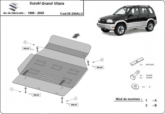 Protection sous moteur et de la boîte de vitesse Suzuki Grand Vitara- Aluminium  