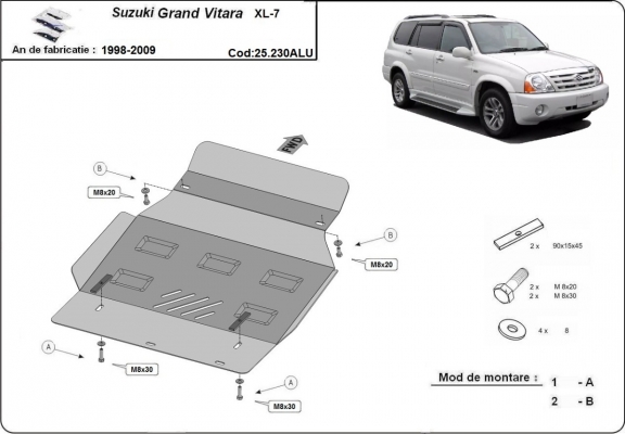 Protection sous moteur et de la boîte de vitesse Suzuki Grand Vitara  XL7- Aluminium  