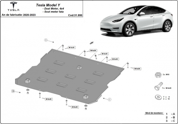 Protection sous moteur électrique avant pour Tesla Model Y AWD
