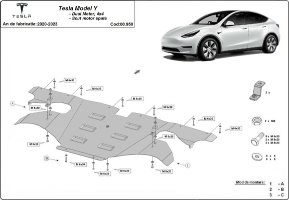 Protection sous moteur électrique arrière Tesla Model Y