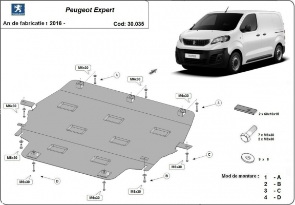 Protection sous moteur et de la boîte de vitesse Peugeot Expert - traverse avec couvercle en plastique