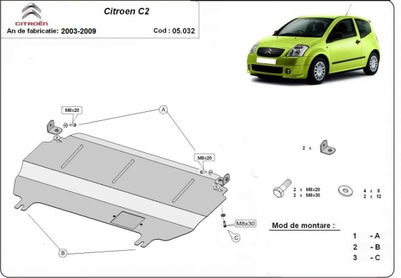 Protection sous moteur et de la boîte de vitesse Citroen C2