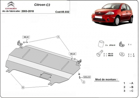 Protection sous moteur et de la boîte de vitesse Citroen C3