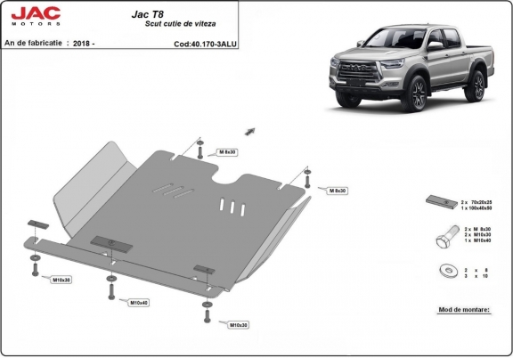 Aluminium protection de la boîte de vitesse Jac T8
