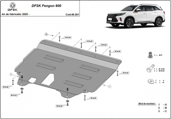 Protection sous moteur et de la radiateur Dfsk Fengon 600