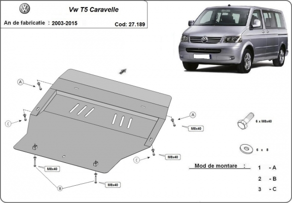 Protection sous moteur et de la boîte de vitesse Volkswagen T5 Caravelle 