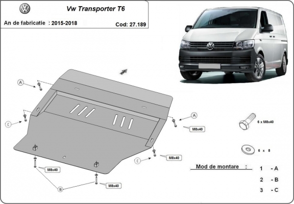 Protection sous moteur et de la boîte de vitesse Volkswagen Transporter T6