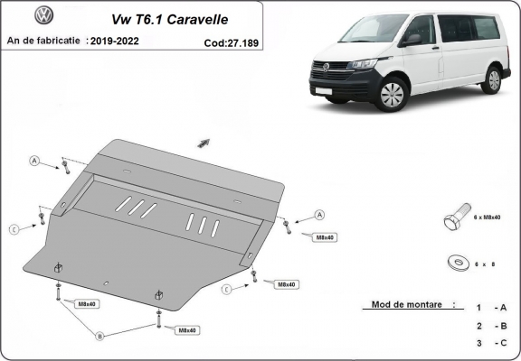 Protection sous moteur et de la boîte de vitesse Volkswagen Transporter T6.1 Caravelle