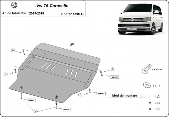 Acier galvanisé protection sous moteur et de la boîte de vitesse Volkswagen Transporter T6 Caravelle