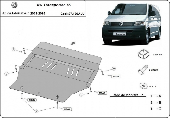 Protection sous moteur et de la boîte de vitesse Volkswagen Transporter T5 Aluminium