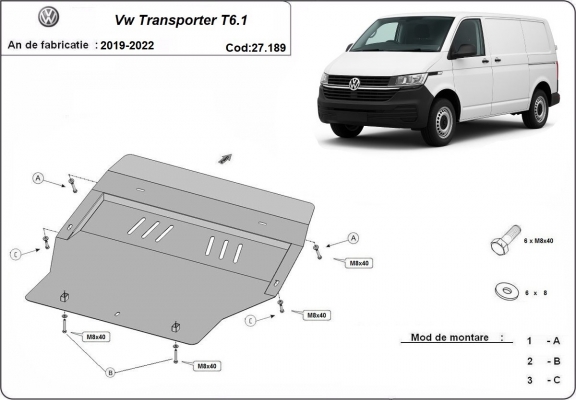 Protection sous moteur et de la boîte de vitesse Volkswagen Transporter T6.1