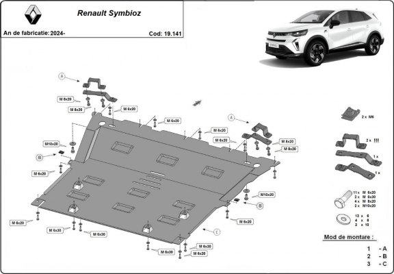 Protection sous moteur et de la boîte de vitesse Renault Symbioz 