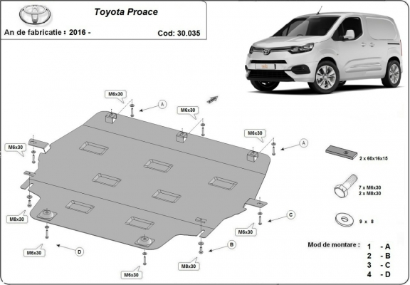 Protection sous moteur et de la boîte de vitesse Toyota Proace