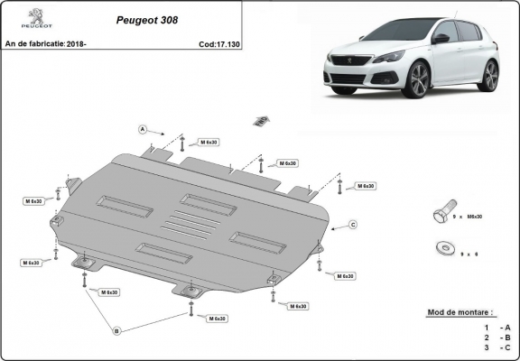 Protection sous moteur et de la boîte de vitesse Peugeot 308