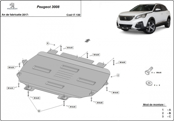 Protection sous moteur et de la boîte de vitesse Peugeot 3008