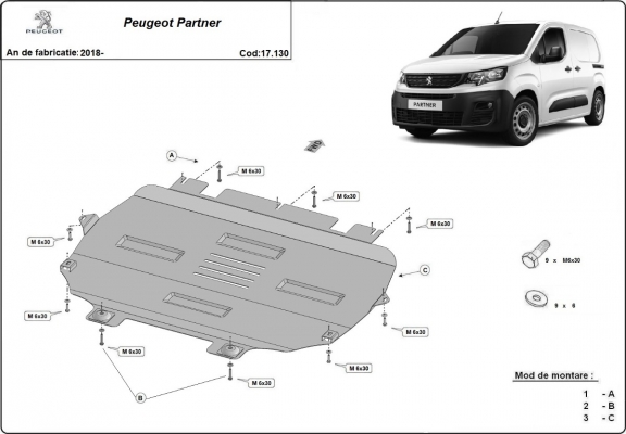 Protection sous moteur et de la boîte de vitesse Peugeot Partner