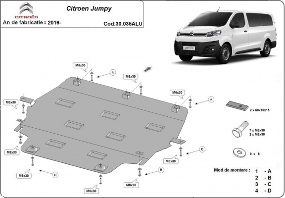 Protection sous moteur et de la boîte de vitesse Citroen Jumpy - Aluminium 