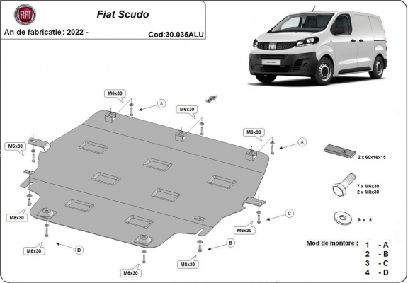 Protection sous moteur et de la boîte de vitesse Fiat Scudo - Aluminium 