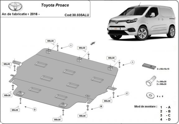 Protection sous moteur et de la boîte de vitesse Toyota Proace - Aluminium 
