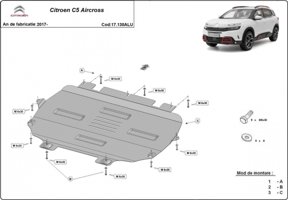 Protection sous moteur et de la boîte de vitesse Citroen C5 Aircross - Aluminium 