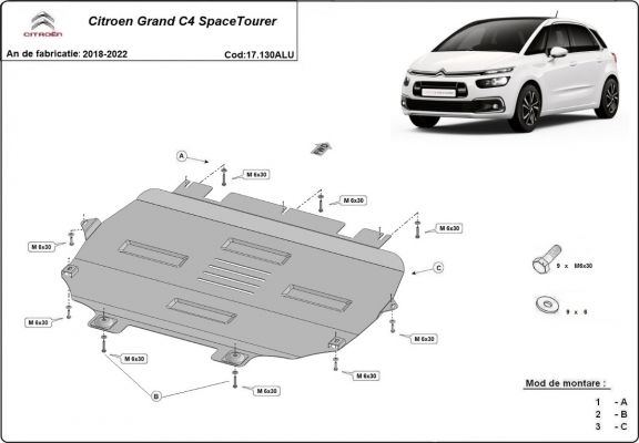 Protection sous moteur et de la boîte de vitesse Citroen Grand C4 SpaceTourer - Aluminium 