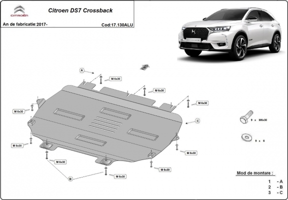Protection sous moteur et de la boîte de vitesse Citroen DS7 Crossback - Aluminium 
