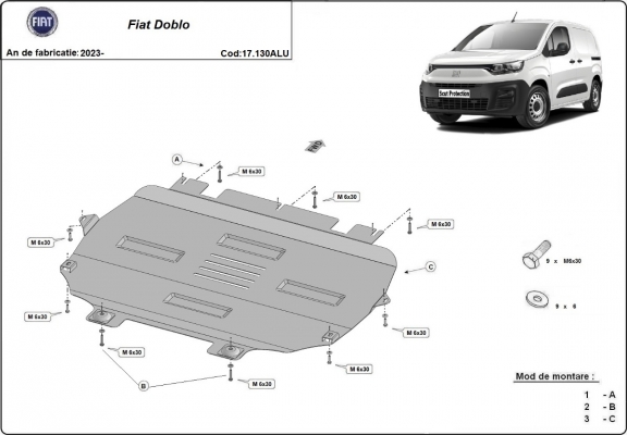 Protection sous moteur et de la boîte de vitesse Fiat Doblo - Aluminium 