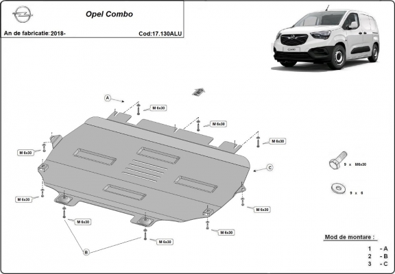 Protection sous moteur et de la boîte de vitesse Opel Combo E - Aluminium 