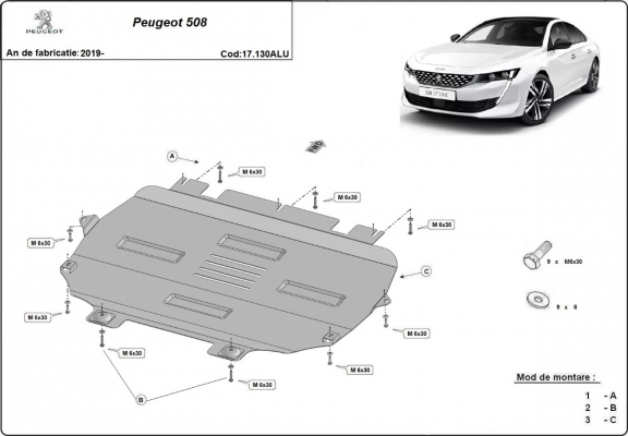 Protection sous moteur et de la boîte de vitesse Peugeot 508 - Aluminium 