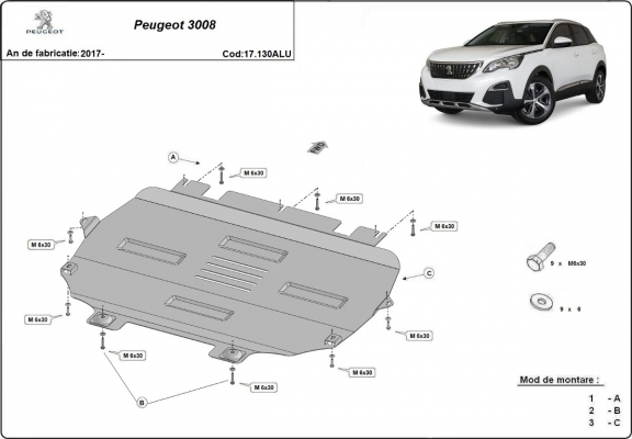 Protection sous moteur et de la boîte de vitesse Peugeot 3008 - Aluminium 