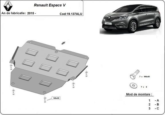 Aluminium protection sous moteur et de la boîte de vitesse Renault Espace