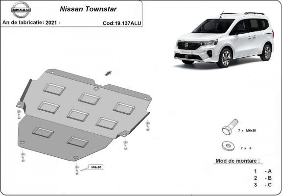 Aluminium protection sous moteur et de la boîte de vitesse Nissan Townstar