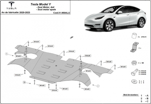 Protection moteur électrique arrière en aluminium – Tesla Model Y