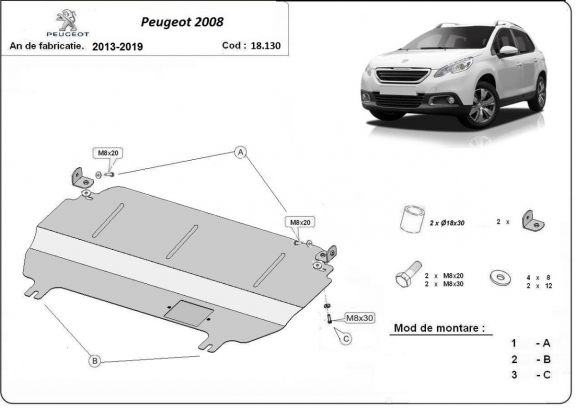 Protection sous moteur et de la boîte de vitesse Peugeot 2008