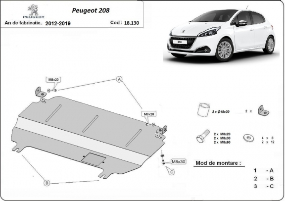 Protection sous moteur et de la boîte de vitesse Peugeot 208