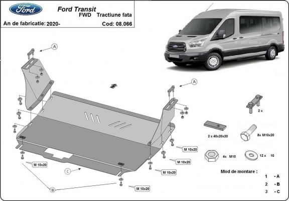 Protection sous moteur et de la boîte de vitesse Ford Transit - Traction 