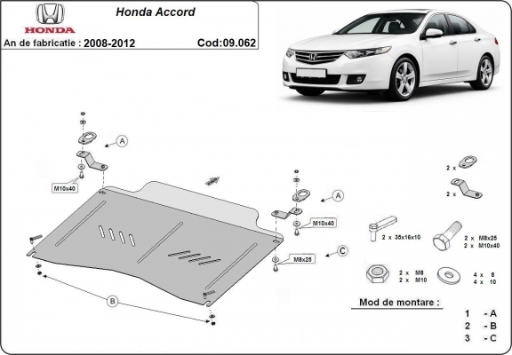 Protection sous moteur et de la boîte de vitesse Honda Accord