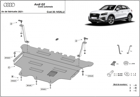 Aluminium protection sous moteur et de la boîte de vitesse Audi Q2