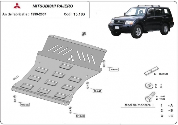 Protection sous moteur et de la radiateur Mitsubishi Pajero 3 (V60, V70) Vers 2.0