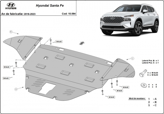Protection sous moteur et de la boîte de vitesse Hyundai Santa Fe