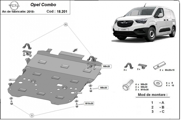 Protection sous moteur et de la boîte de vitesse Opel Combo C 